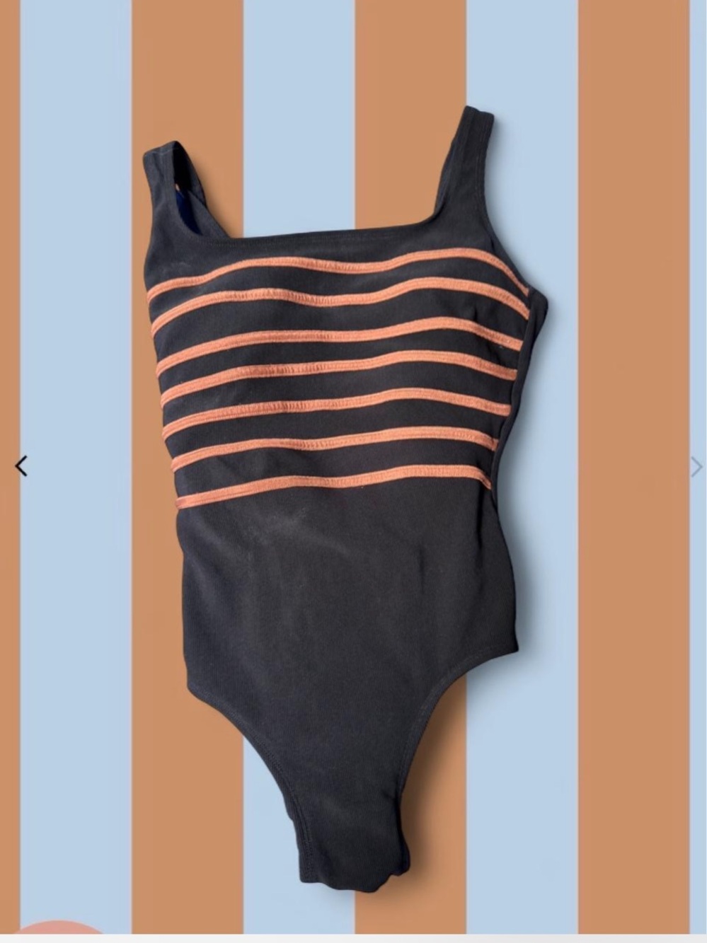 Longitude Black One-Piece Swimsuit with Coral Stripes